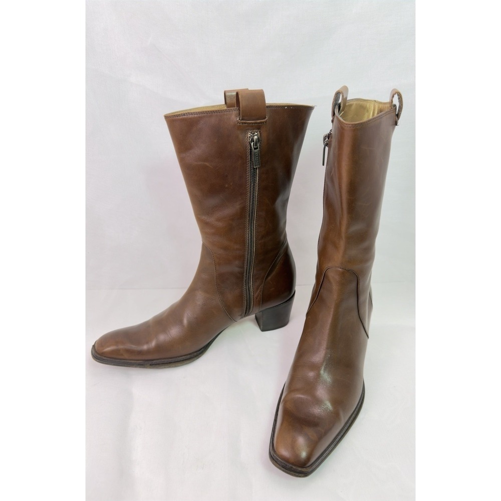 Fratelli Rossetti Brown Leather Mid Calf Boot Made In Italy Women EU 38 US 7.5 8